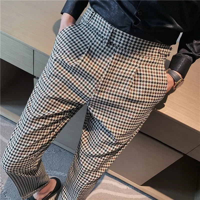 Men Dress Pants British Style Slim Fit Straight Suit Pants