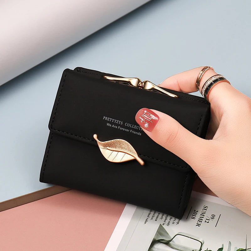 New purse Female Japan and South Korea small fresh PU solid color three fold bag multi-card folding large capacity coin student