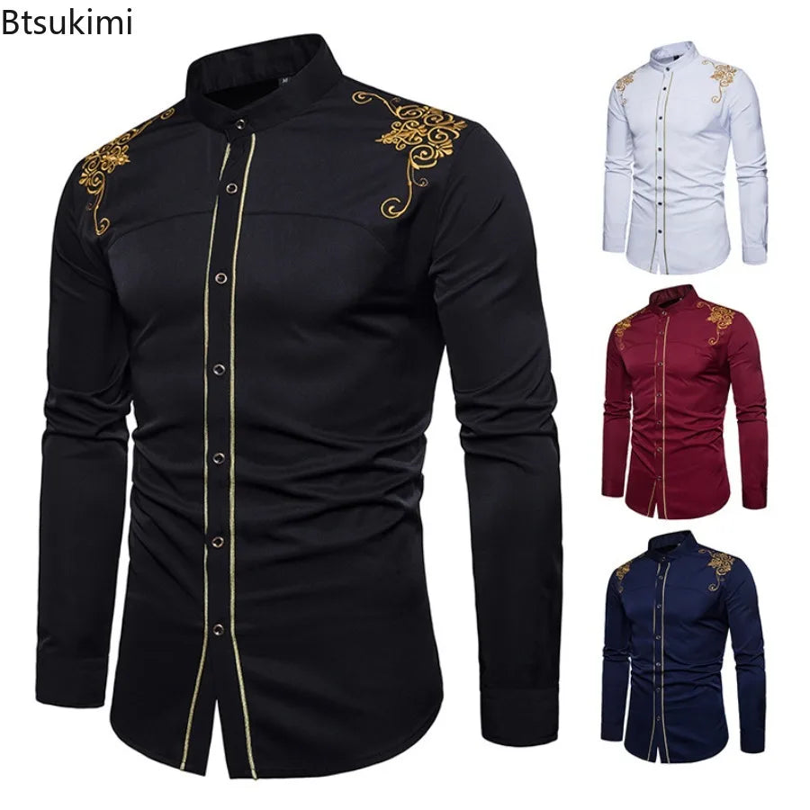 Men's England Style Embroidery Shirts Long Sleeve