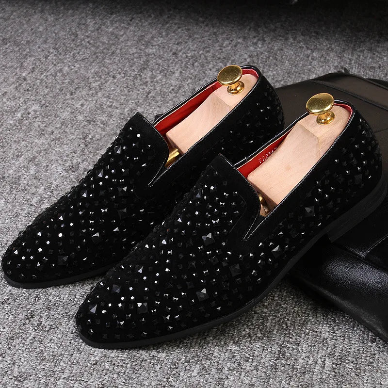 Shoes for Men Luxury Pointed Toe Black Loafers Denim Metal
