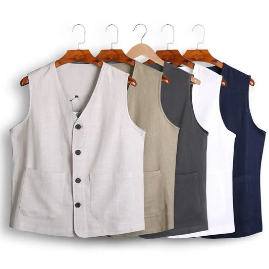 Men's Vest Dress Linen Cotton Waistcoat Jacket Male