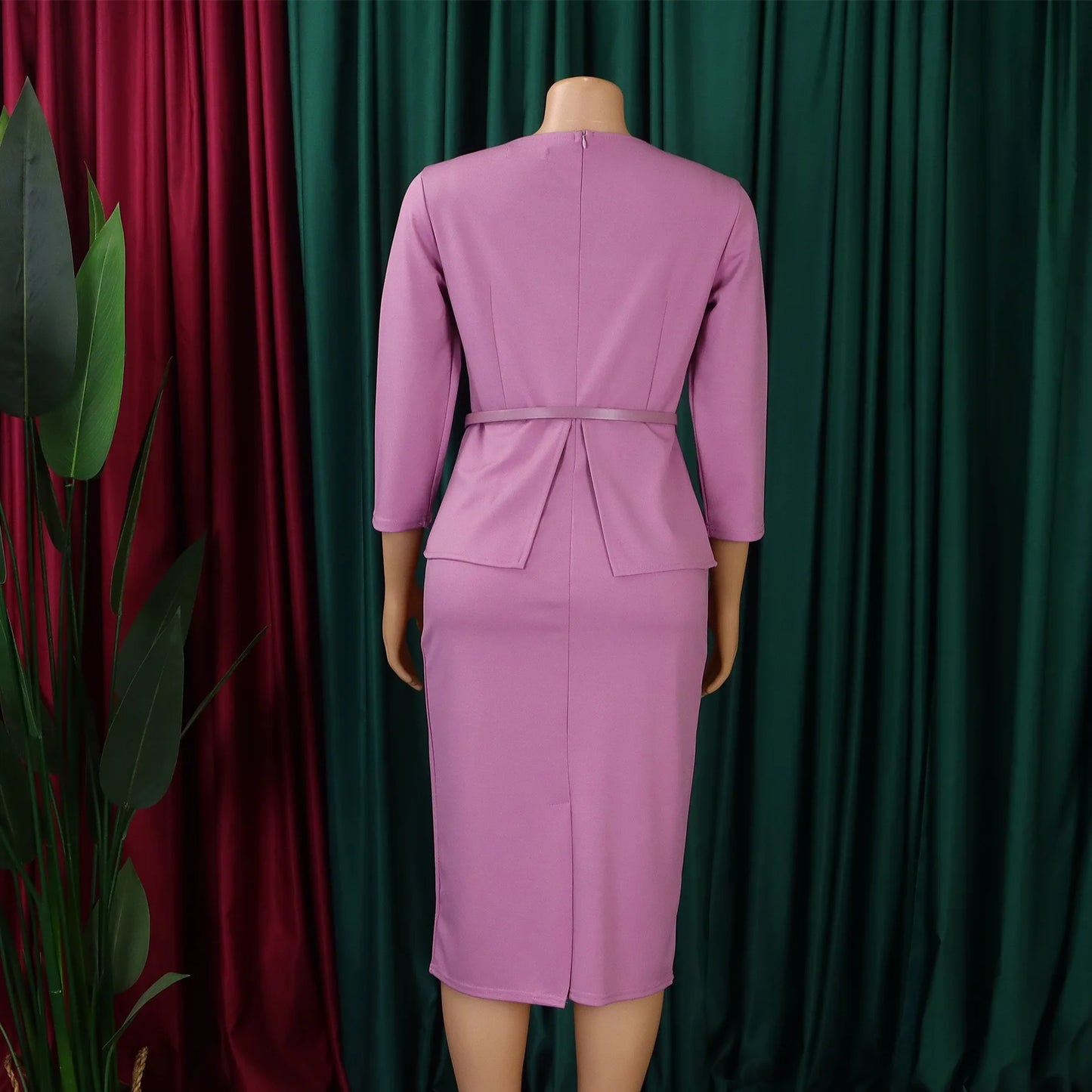 Dress Office Wear for Women Professional Skew Collar Three Quarter Sleeve