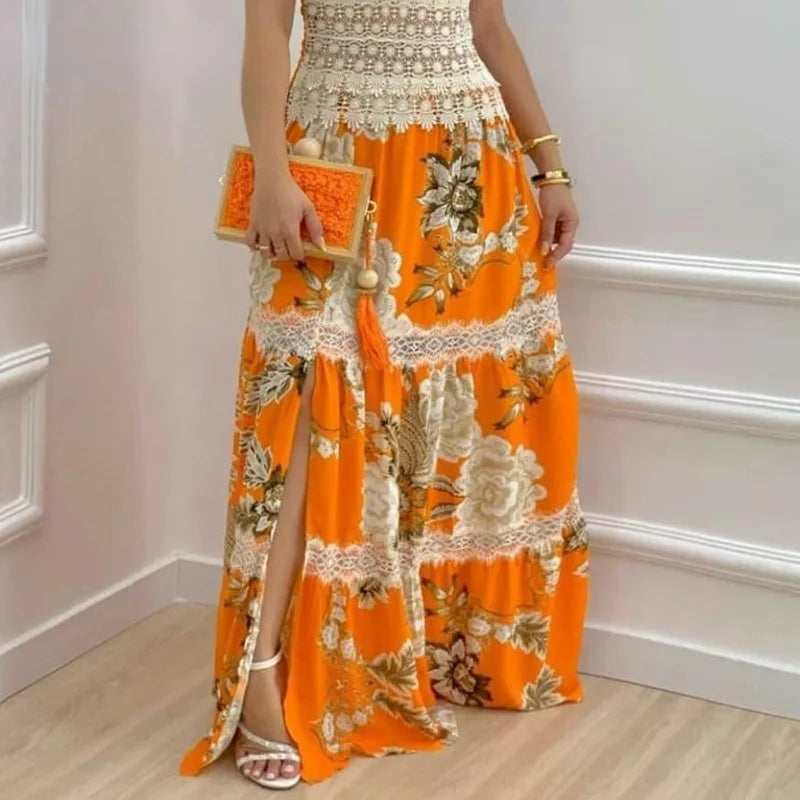 Sexy Slip Dress for Women Elegant Floral Print Muslim Abaya Fashion Holiday Robe Casual Sleeveless Maxi Sundress Islamic Clothes