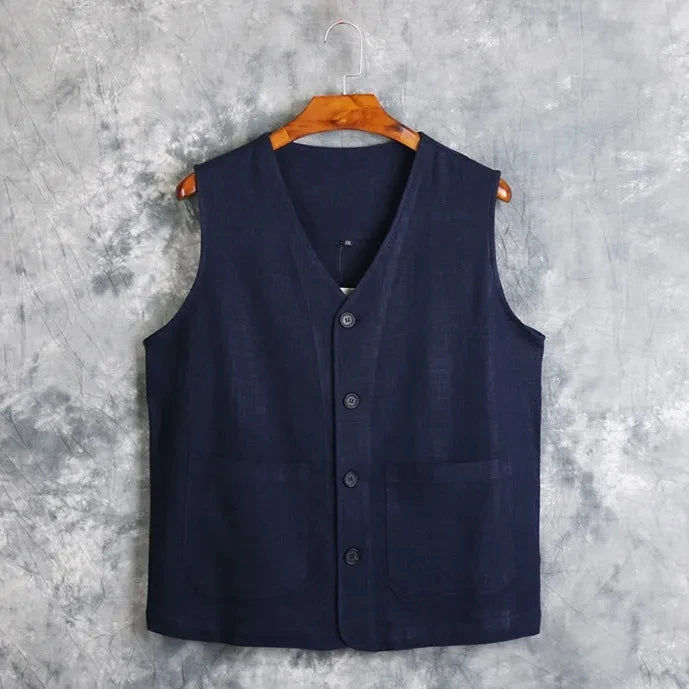 Men's Vest Dress Linen Cotton Waistcoat Jacket Male