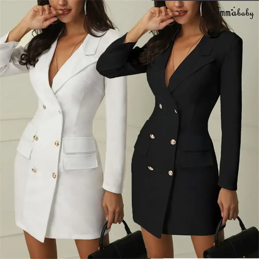 Elegant Dresses Women Dress Office Casual Blazer White Black Dress