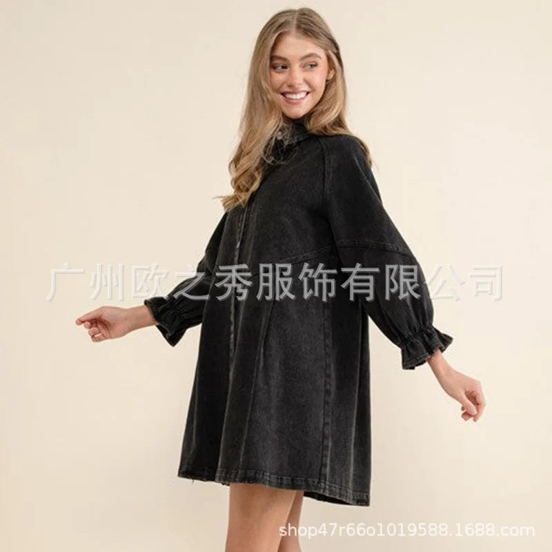 Pink Denim Dresses for Women Vintage Robe Loose