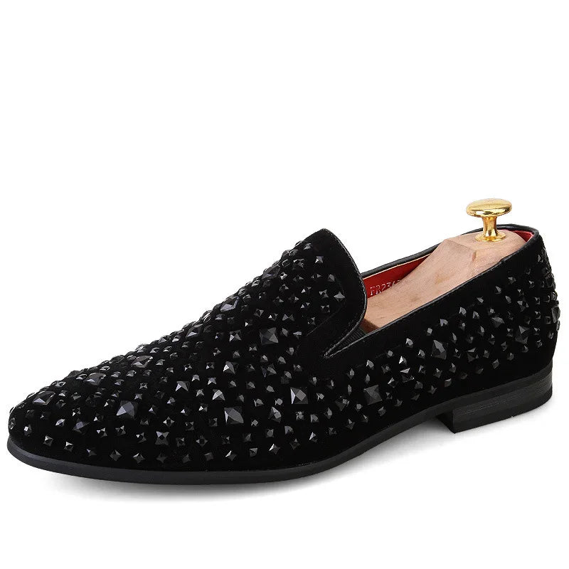 Shoes for Men Luxury Pointed Toe Black Loafers Denim Metal