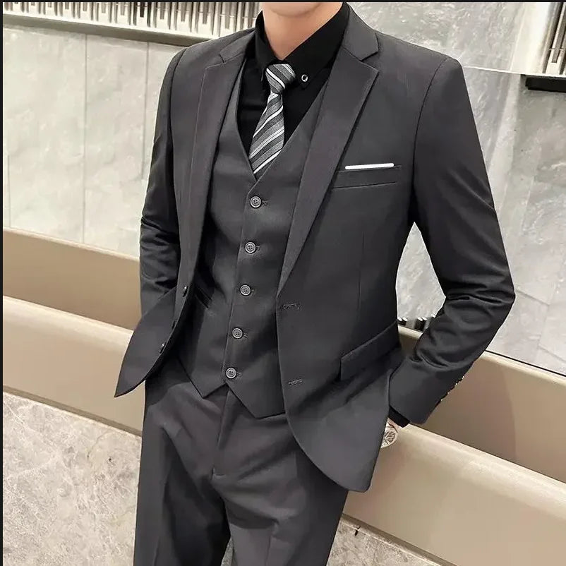 Suit (Blazer+ Vest + Trousers) Men's Fashionable Gentleman