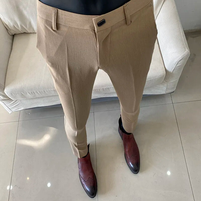 Men Dress Pants Thin Suit Pants Stretch Slim Formal Trousers Calça Masculina