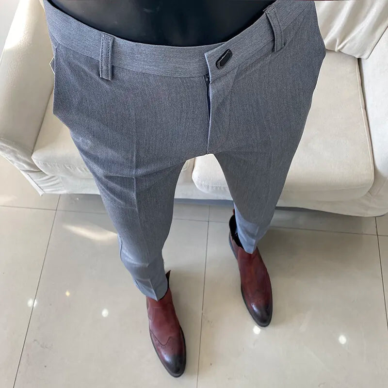 Men Dress Pants Thin Suit Pants Stretch Slim Formal Trousers Calça Masculina