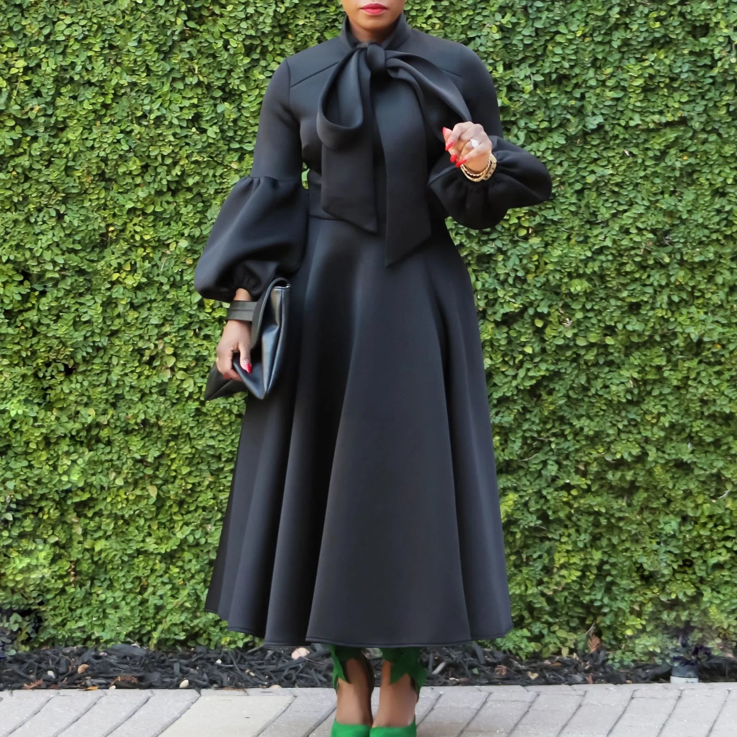 Elegant Dresses for Women Bow Collar Full Sleeve