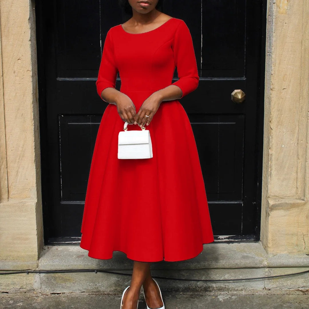 Elegant Party Dress for Woman Modern O Neck Three Quarter Sleeve