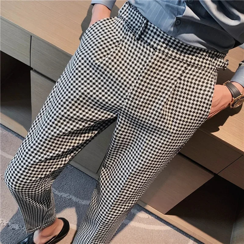 Men Dress Pants British Style Slim Fit Straight Suit Pants