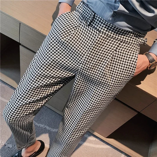 Men Dress Pants British Style Slim Fit Straight Suit Pants