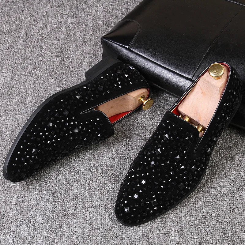 Shoes for Men Luxury Pointed Toe Black Loafers Denim Metal