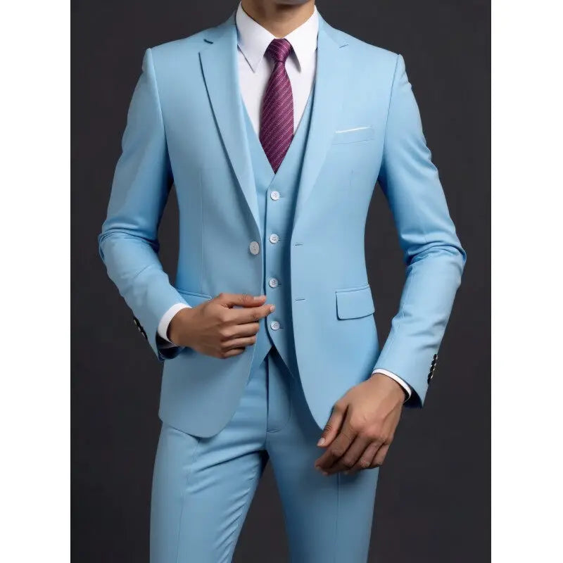 Suit (Blazer+ Vest + Trousers) Men's Fashionable Gentleman