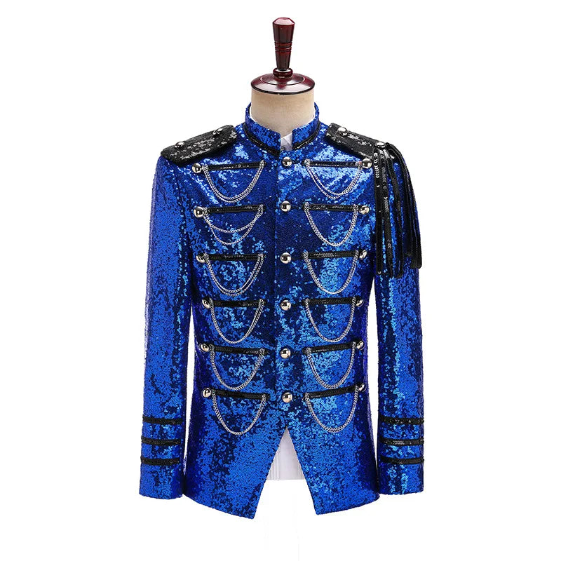 Performance Clothes, Silver White Fashion Shiny Beaded Blazers for Men
