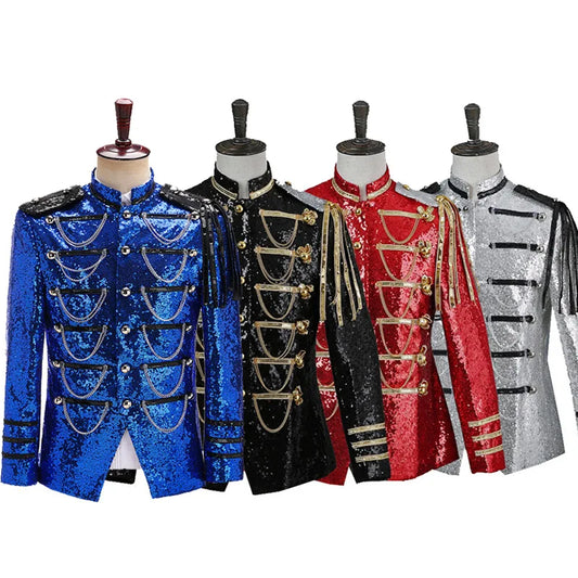 Performance Clothes, Silver White Fashion Shiny Beaded Blazers for Men