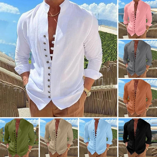 Men Casual Social Shirts Long Sleeve Dress