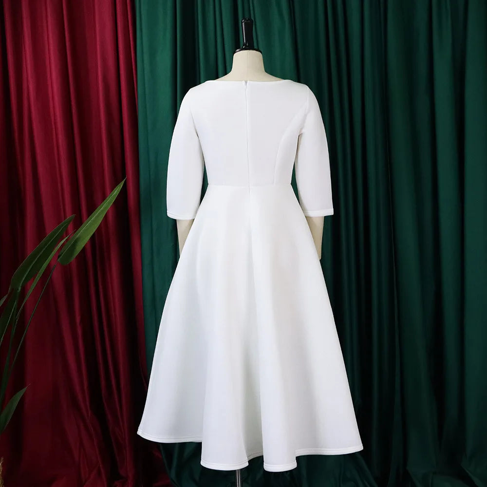 Elegant Party Dress for Woman Modern O Neck Three Quarter Sleeve