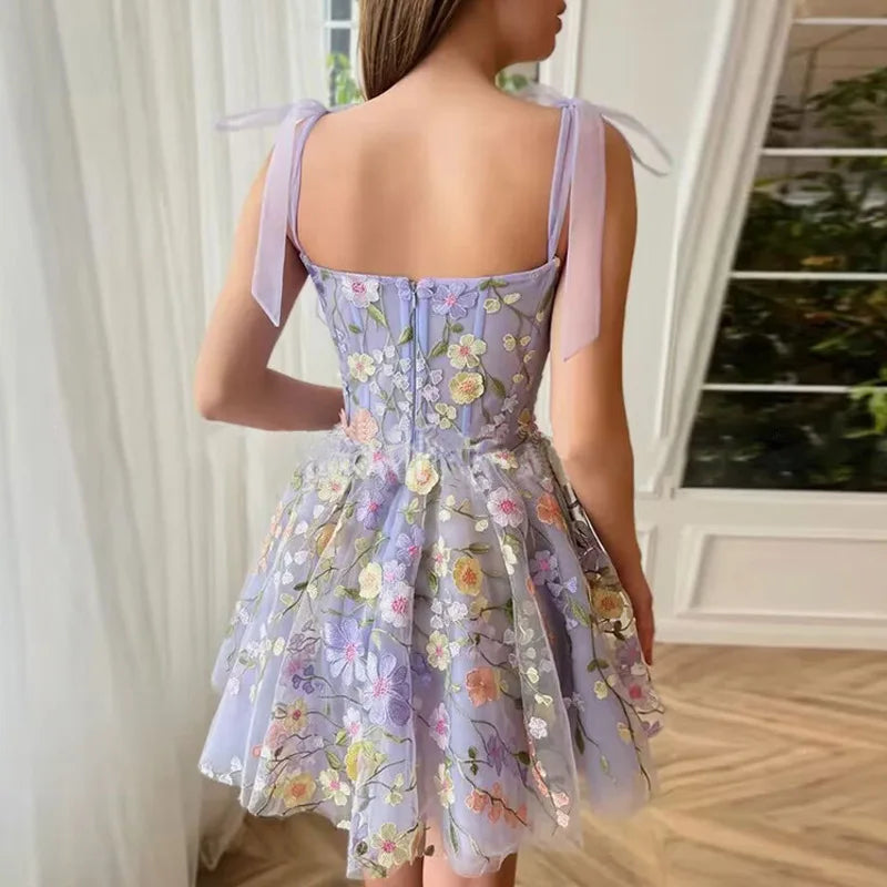 Women's Dress Fashionable 3D Flower Embroidery Wrapped
