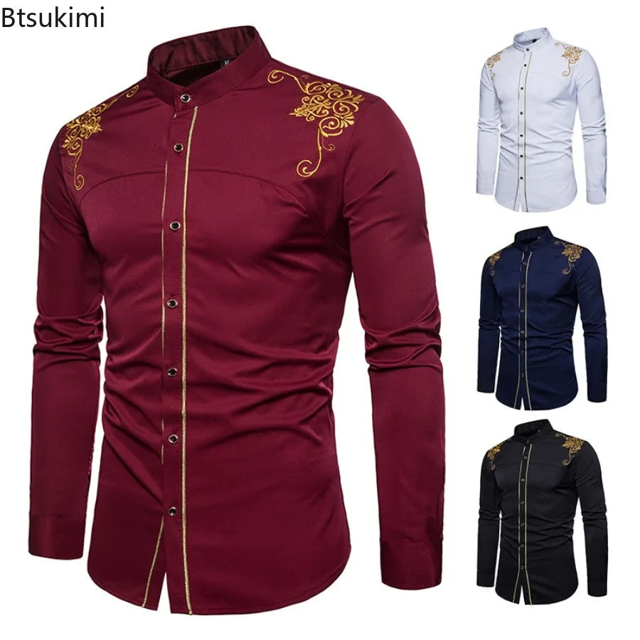 Men's England Style Embroidery Shirts Long Sleeve