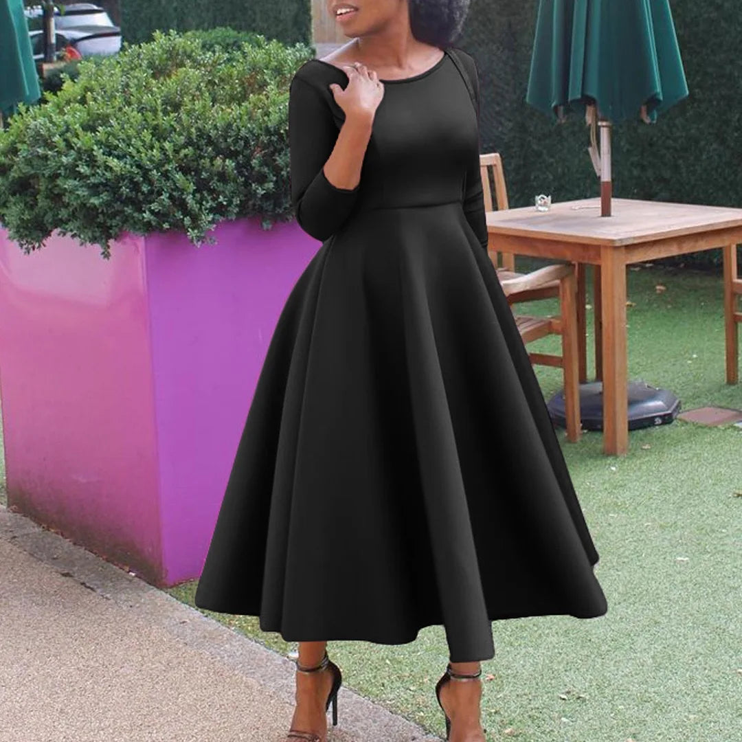 Elegant Party Dress for Woman Modern O Neck Three Quarter Sleeve