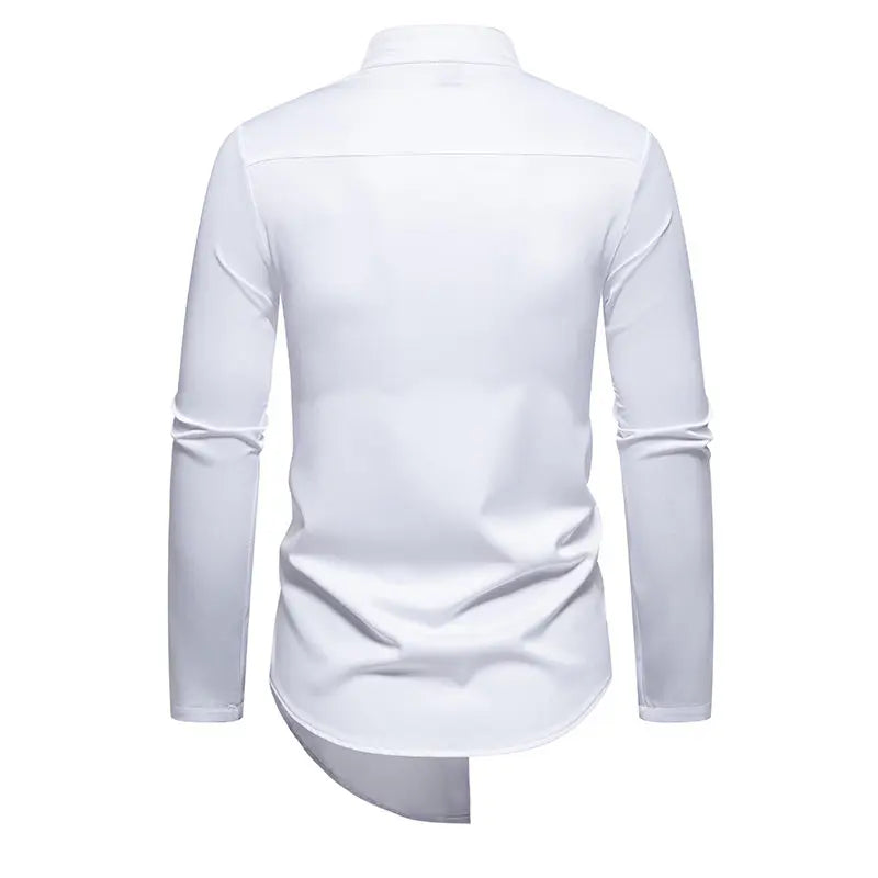 Mens Dress Shirts Vintage Personality Irregular Crop Long Sleeve