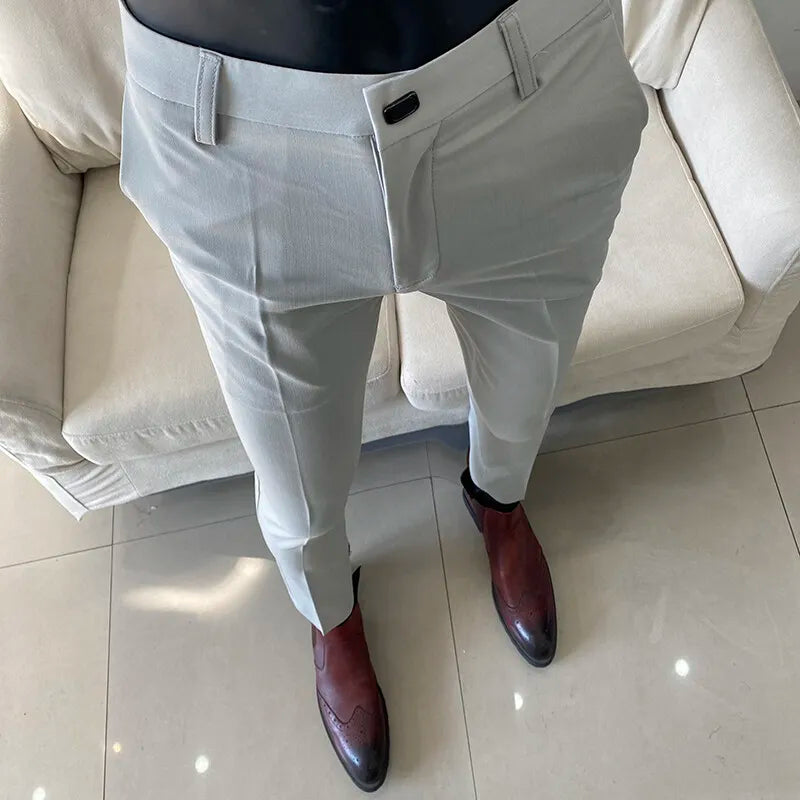 Men Dress Pants Thin Suit Pants Stretch Slim Formal Trousers Calça Masculina
