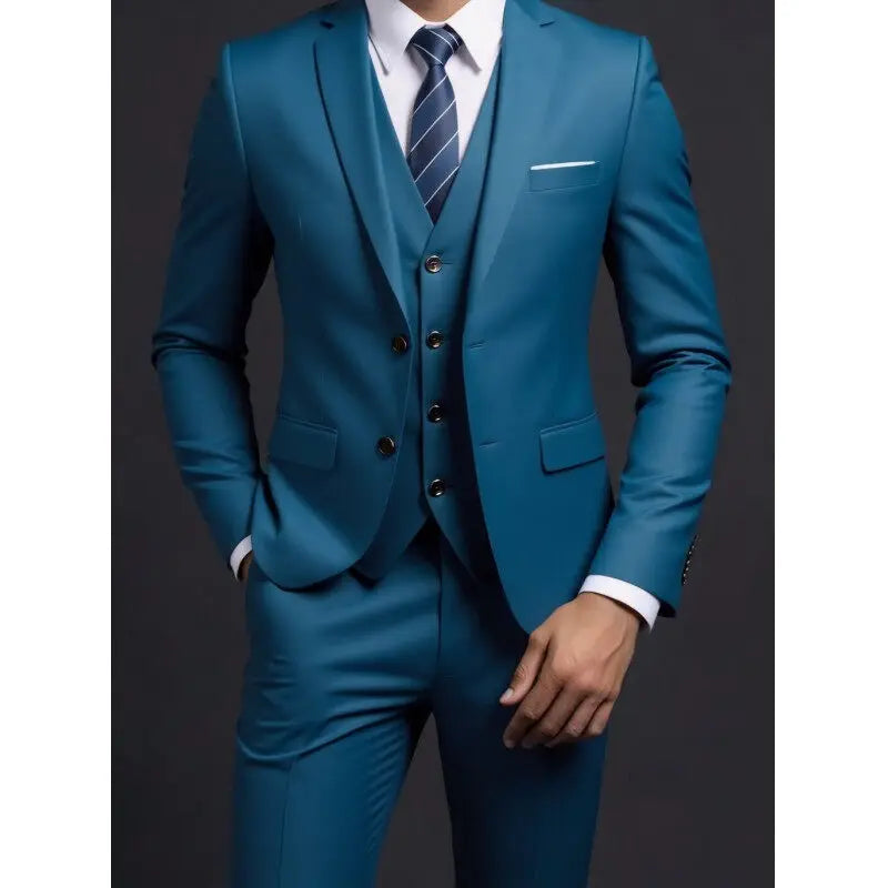 Suit (Blazer+ Vest + Trousers) Men's Fashionable Gentleman
