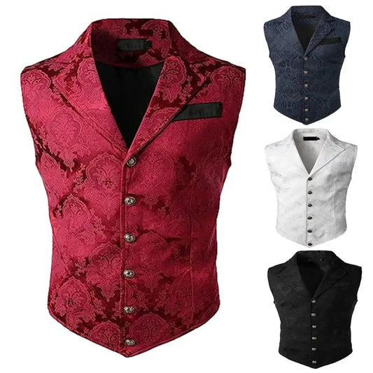 Men Suit Vest V neck Printed Pattern Groom Wedding