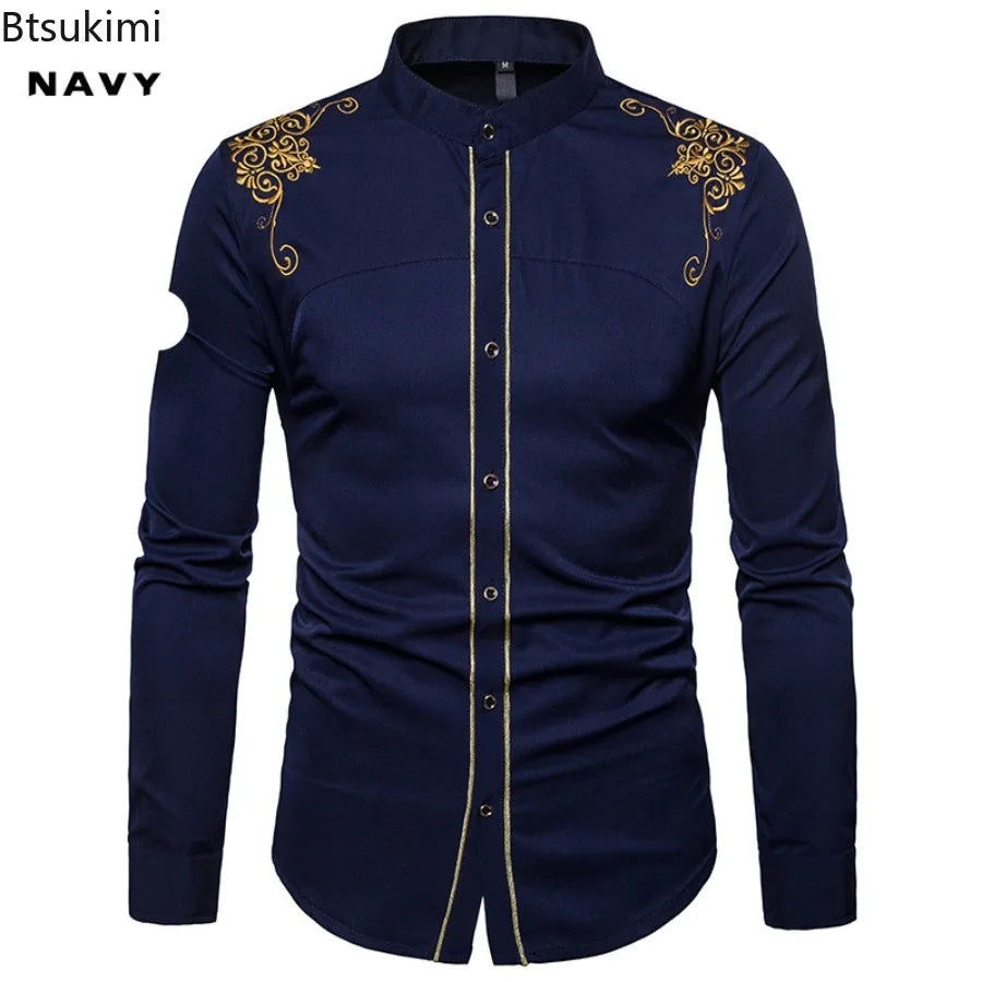 Men's England Style Embroidery Shirts Long Sleeve